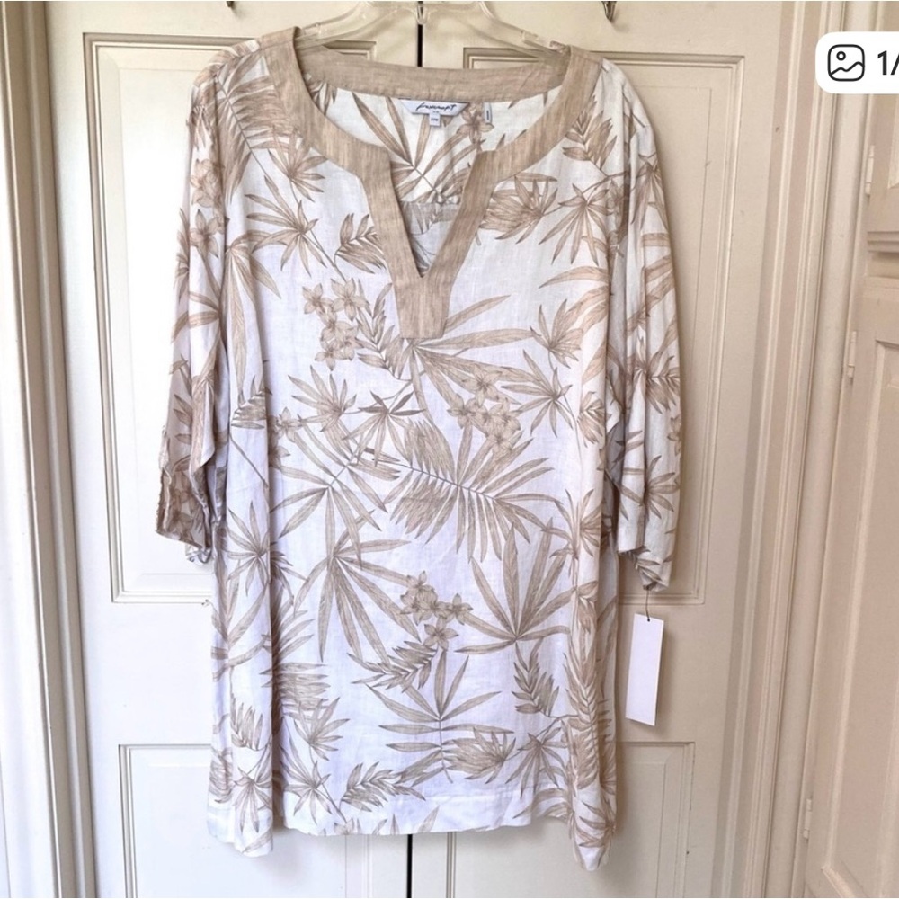 🌴NWT Foxcroft Toni Palm Linen Shirt/Coverup 3X🌴